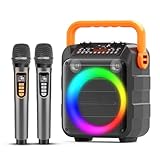 【Máquina de karaoke multifunción】Utiliza Bluetooth 5.3 para una transmisión estable. Viene con 2 micrófonos inalámbricos. Admite disco U/tarjeta TF/FM/entrada auxiliar. Luces que cambian de color.