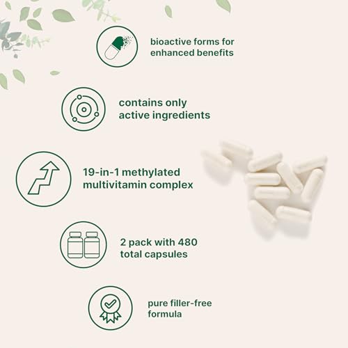 Image of Micro Ingredients 2 Pack Pure Methylated Multivitamin, 480 Capsules | 19-in-1 Formula with Vitamins C, D, B12, Folate, Magnesium, Zinc, & More | Supports Daily Wellness & Immune Health | Filler Free