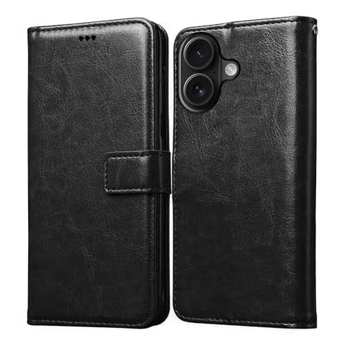 Image of Amazon Brand-Solimo Flip Leather Mobile Cover (Soft & Flexible Back case) for Apple iPhone 16 (Black)