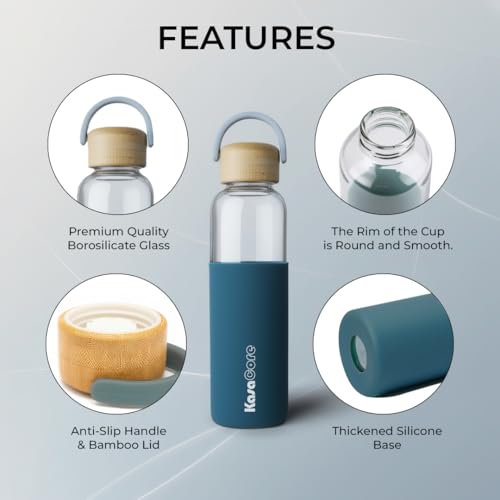 Image of Borosilicate Glass Water Bottle 500 ml | Leakproof Bamboo Lid & Silicone Sleeve | BPA Free Reusable Drinking Bottle for Office, Gym, Travel & Daily Use