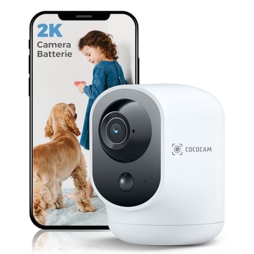 COCOCAM 2K Camera Surveillance WiFi Interieur sans Fil Pan/Tilt à Batterie 5200mAh, sans Fil pour Surveillance de Bébé/Caméra Animaux/Sécurité Domestique, Reconnaissance IA, Détection Humaine PIR