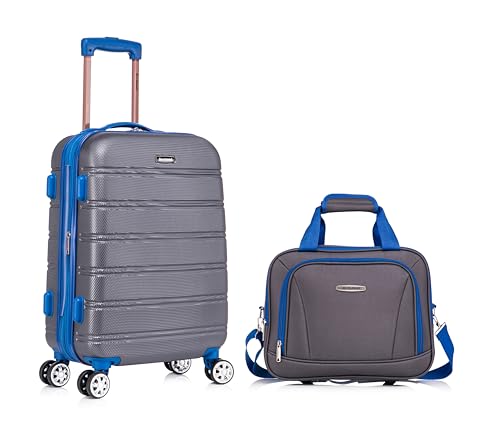 Image of Rockland Melbourne Hardside 2 Piece Expandable Spinner Wheel Luggage Set, Carry-On 20 inch and Tote 14 inch, Grey