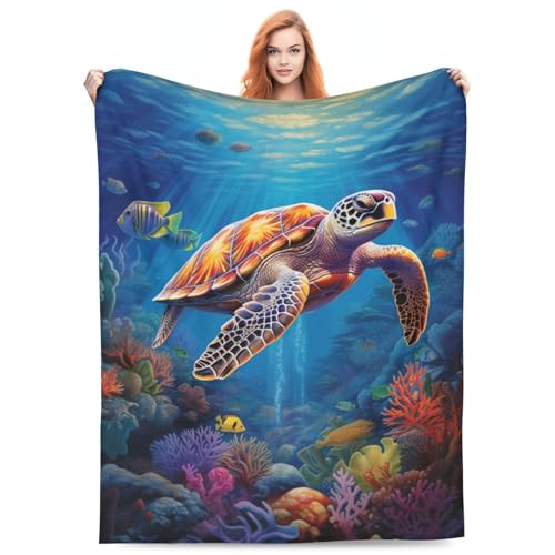 amepay Sea Turtle Blanket Turtles Shell Ocean Flannel Throw Blankets for Home Decor Couch Bed Sofa Soft Fuzzy Lightweight Gifts 80x60 Inches