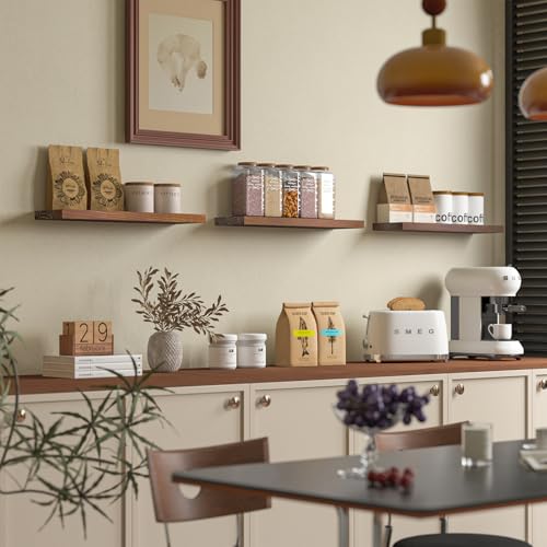 SODUKU Natural Wood Floating Shelves Set of 3, Wide and Thick Rustic Wooded Wall Shelf 24 inch, Floating Shelf Wall Mounted for Living Room Bedroom Bathroom Kitchen - Walnut - 24D x 6.7W x 1.2H inch - Thumbnail 6