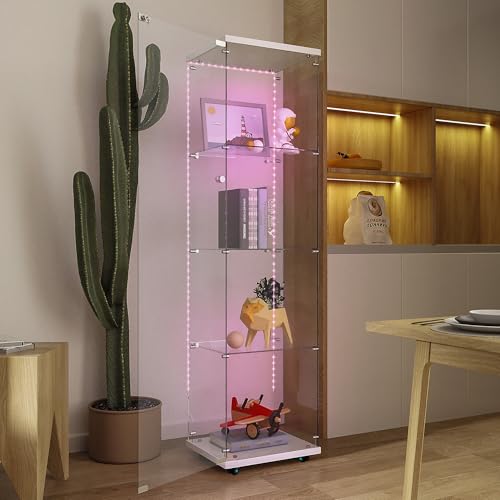 TRJQBCC 65"H Tempered Glass Display Cabinet with LED Lights Strip,