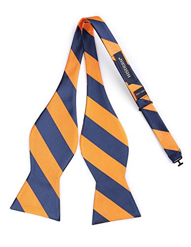 Hisdern Bow Ties For Men Navy Orange Self-Tie Stripe Bow Ties And Pocket Square Formal Tuxedo Bowtie Wedding Party Adjustable Bowtie Handkerchief Set #TOP2