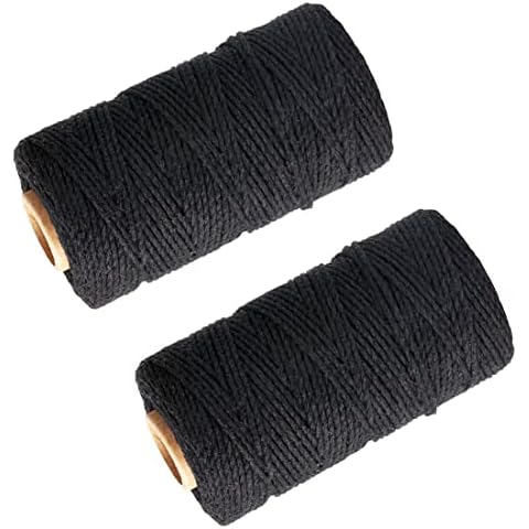 Black Cotton Twine for Crafts, 656Feet 2mm Baker Twine String Rope for Gift Wrapping, Butcher, Gardening, DIY Artworks and Projects, Home Decor, Bottle Decor and Tying Meats Packing Material Cover