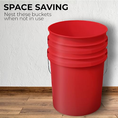 EconoHome 5-Gallon Red Bucket Pail Container Without Lid, Metal Handles with Plastic Grip for Easy Carrying, Heavy-Duty 90MIL Extra Durable, BPA Free - 5 Pack - Thumbnail 3