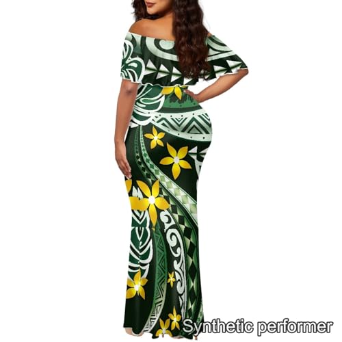 Image of Polynesian Dresses for Women Off Shoulder Maxi Dress Puletasi Samoan Dresses S-7XL