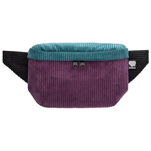 PP-Berlin Bauchtasche eckig, Cord Aubergine/Petrol/Schwarz, vegan, Handmade in Berlin für Damen, Herren, Unisex. Hipbag, Crossbody Bag, Schultertasche, Hüfttasche
