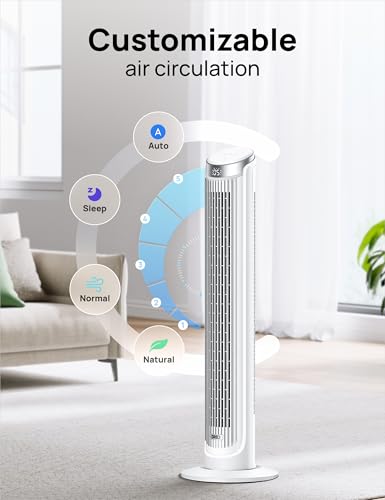 Image of DREO Tower Fan for Bedroom, 90 Oscillating Fans that Blow Cold Air, 5 Speeds, 4 Modes with 26ft /s Velocity, 12H & 28dB Quiet Timer, Remote, Touch, 40 inch Standing Floor Fan for Home Office, Black