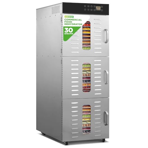 NutriChef 30 Layer & 3 Chamber Commercial Food Dehydrator Machine - Stainless Steel Trays, Digital Timer and Temperature Control, Ideal for Jerky Meat, Fruit, Pet Treats, Vegetables, and Herbs