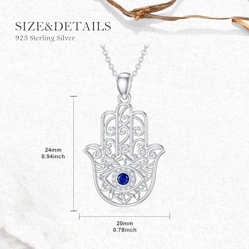 Natural Topaz Hamsa Necklace for Women 925 Sterling Silver Evil Eye Pendant London Blue Topaz Good Luck Hamsa Jewelry Gift for Mom Wife4