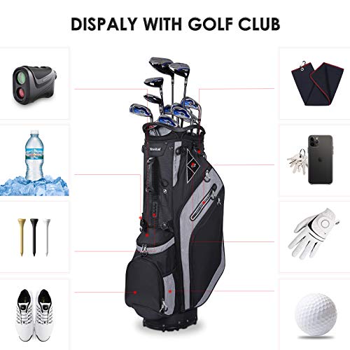 Yovital Golf Stand Bag 14 Way Top Dividers Ergonomic With Stand 8 Pockets, Dual Strap, Rain Hood (Black) #TOP2