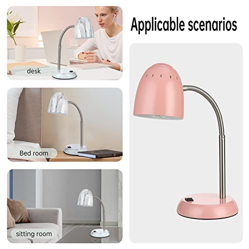 Eye-Caring Table Lamp Of Simple Designs Home E26 Led Screw Basic Metal Desk Lamp With Flexible Gooseneck Hose Neck Study Lamp For Bedroom Office Living Room Convenient On/Off Switch(Pink) #TOP3