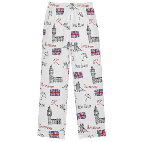 Boy's Pants London Bridge Big Ben Clock Jogger Pants Elastic Waist Long Bottoms Trousers with Pockets 6-14 Years