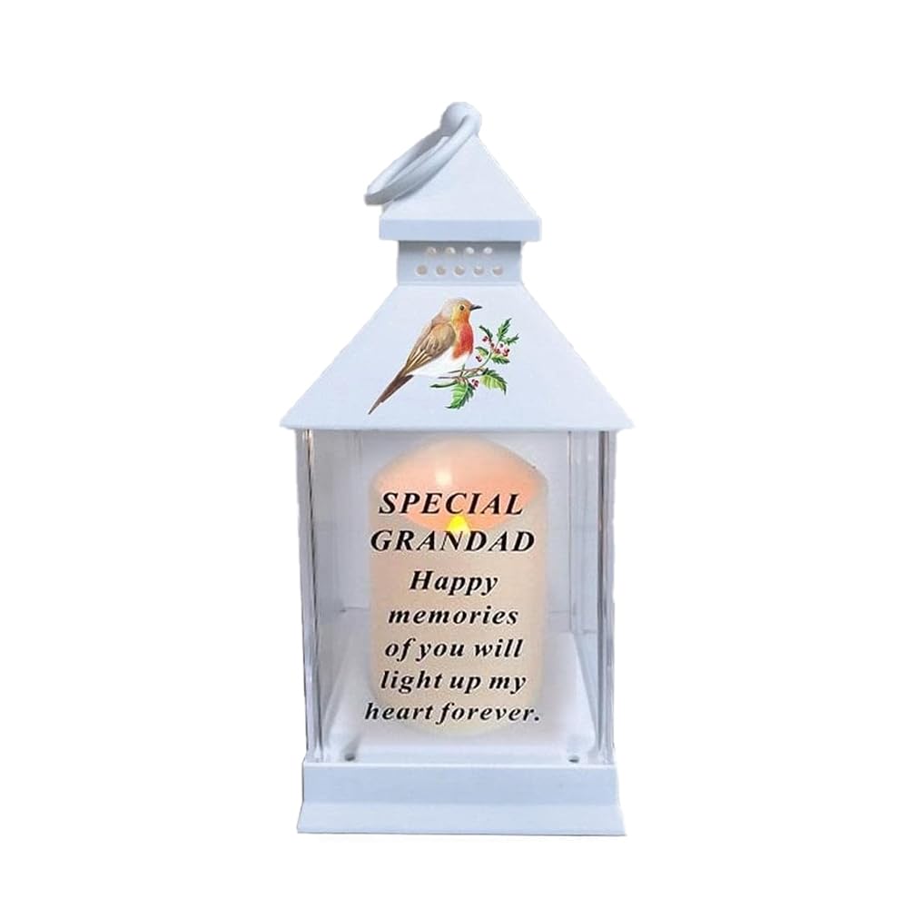 Waterproof Memorial Light Up Lantern for Graveside – Robin Flickering LED Candle with Timer, Weatherproof Remembrance Sympathy Gift or Loved Ones (Robin Lantern - Grandad) — image 1