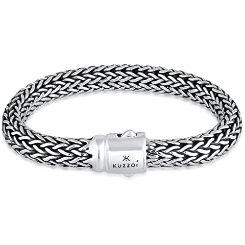 kuzzoi 925 Sterling Silver Round Byzantine Bracelet for Men, Length 9,05 inch, Width 0,39 inch, 1.87 oz Cover