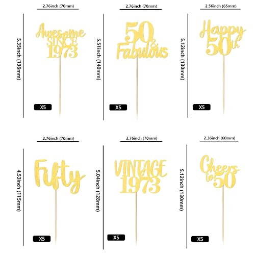 30 Pcs 50Th Birthday Cupcake Toppers, Gold Glitter 50Th Cake Toppers 50 & Fabulous Cupcake Picks For Happy 50Th Birthday Anniversary Party Decorations Supplies (Gold) #TOP1