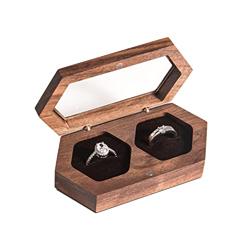 Wislist Wedding Ring Box Wooden Double Rhombus Engagement Ring Case Walnut