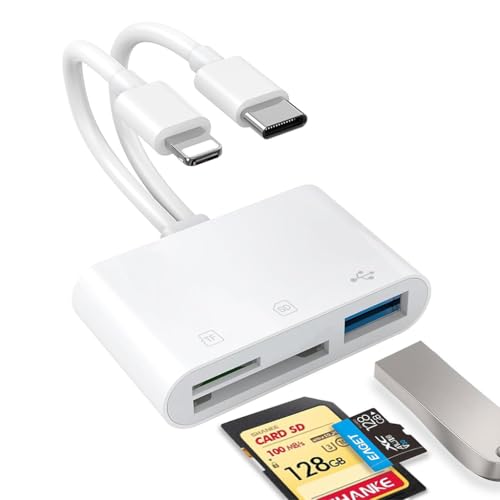 Image of Verilux SD Card Reader for iPhone /iPad,2 in 1 USB C /Light-ning SD Card Reader with Dual Slot for SD /TF and High Speed Data Sync USB 3.0 Type C OTG Adapter,Support iPhone /Galaxy /iPad /Camera