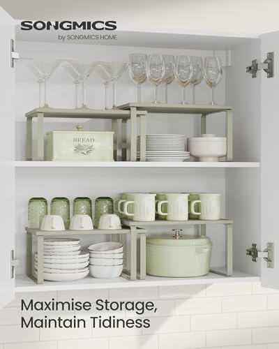 SONGMICS Spice Rack, Cupboard Shelf Organisers, Expandable Kitchen Shelf Organiser, Stackable Spice Holder, Metal and Engineered Wood - Image 4