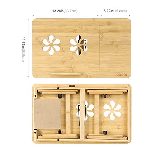 Zipom 100% Portable Bamboo Laptop Stand Foldable Desk Notebook Table Laptop Bed Tray Bed Table, play games on bed Table with Drawer (19.5in-flower)