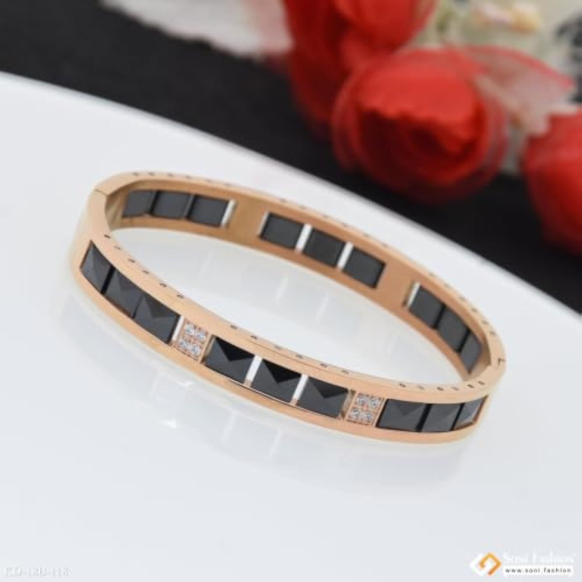 Rose Gold Color Ceramic & Steel Kada for Men, Stylish Design