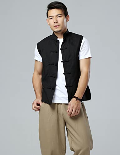 Ystylee Mens Cotton Linen Vest Kung Fu Tank Top Shirt Sleeveless Frog Buttons Vintage Waistcoat Jacket2
