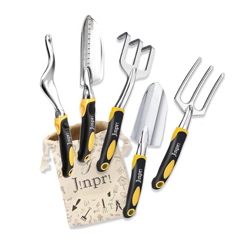 JINPRI Gardening Weeder, Trovel and Pruner Garden Tool Set, Cast Aluminium Heads, Ergonomic Handles, with Bag (Aluminium (Style -4))