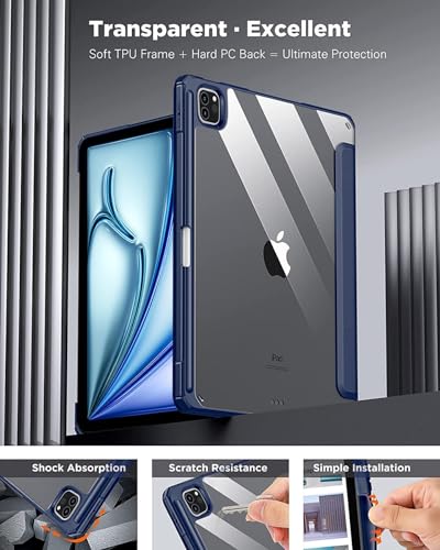 Image of Robustrion for iPad Air 13 inch Cover Case /for iPad Pro 12.9 inch with [Pencil Holder] [Transparent Back] Hybrid Case Cover for iPad Air 13 inch 2024 [Auto Sleep Wake Support] - Navy