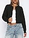 Kistore Spring Cropped Cardigan Sweaters for Women Crew Neck Long Sleeve Lightweight Button Up Cozy Knit Trendy Cardigan Black X-Small