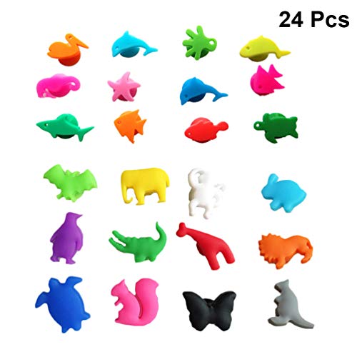 Cabilock 24 peças de marcadores de vidro de vinho mini animais de silicone para taças de vinho, iden