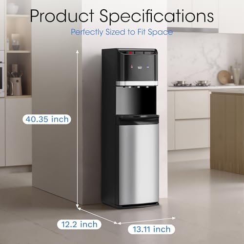 Image of Tehanld Bottom Loading Water Cooler Dispenser for 5 Gallon Bottles,Stainless Steel Water Cooler with 3 Temperature -Hot, Cold & Room,Child Safety Lock,Ideal for Home and Office, Mat Black