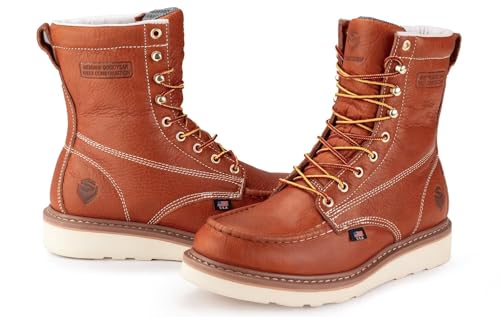 SUREWAY 8in Waterproof Wedge Moc Toe Work Boots for Men - Steel Toe,Premium Full-Grain Leather,Safety Work Boots/Shoes,Comfort Insole,Oil/Slip Resistant,GoodyearWelt,Industrial Construction LT BN4