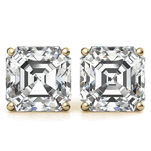 Handmade 10K 14K 18K Solid Yellow Gold Earring, 4 Tcw Asscher Cut Moissanite Diamond Stud Earring, Solitaire Anniversary Earring For Women, Engagement/Birthday Gifts, Push/Screw Back #TOP21