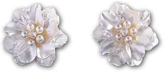 Floral Earrings - Resin White Flower Design with Tiny Pearls for Women, Stunning Studs for Elegant and Casual Outfits