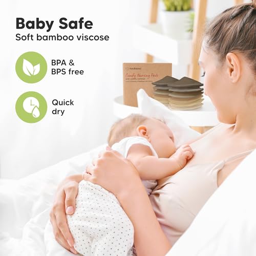Image of Organic Nursing Pads - 14 Washable Breast Pads for Breastfeeding, Wash Bag, Viscose Derived from Bamboo Reusable Nipple Covers for Breastfeeding Essentials, Soft & Absorbent (Coffee, M 4.6 inch)