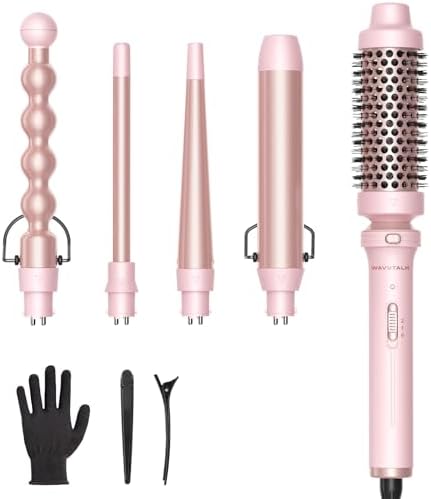 5-in-1 Curling Wand Set with Thermal Brush & 4 Interchangeable Ceramic Barrels