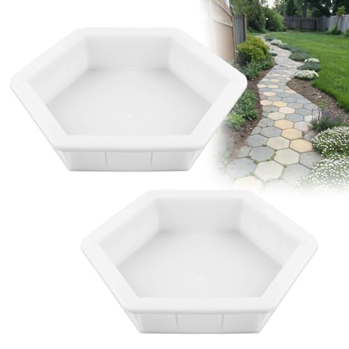 Hexagon Stepping Stone Molds, 9 and 11.4 Reusable Plastic Concrete Molds for DIY Walkway, Patio, Garden Path, Lawn & Yard Decor, Cement Casting Tools for Pavement, Landscape Design (2, White)