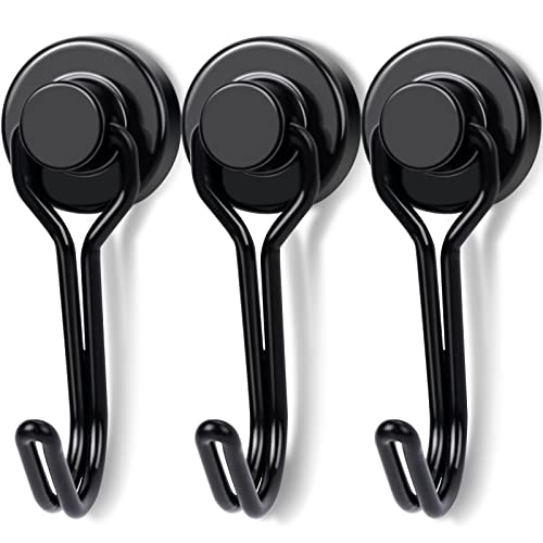 E BAVITE Black Swivel Swing Magnetic Hooks, Strong Neodymium Rare Earth Magnet Hook Perfect for Refrigerator and Other Surfaces, Pack of 3