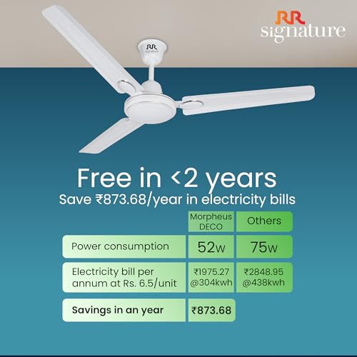 Image of RR Signature MORPHEUS DECO 1S 1200 MM Ceiling Fan For Home|High Speed & High Air Flow | High Energy Efficient | 2 Year Warranty [White]
