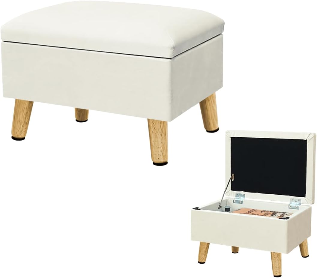 lumizone Small Ottoman with Storage Footstool Compact Foot Rest Stool for Living Room Under-Desk Entryway or Bedroom 10.63" Low-Height Storage Ottoman Cube Lightweight & Stylish (Beige)