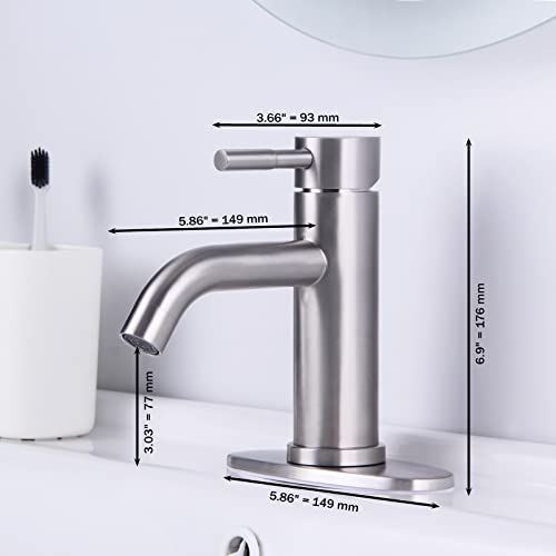 Woen-Flow Brushed Nickel Bathroom Faucet Sink Faucets Vanity Vessel Faucet & Deck Plate 1 Or 3 Hole Washroom Taps Lavatory Faucet Stainless Steel Cupc Certified Single Hole Handle #TOP3