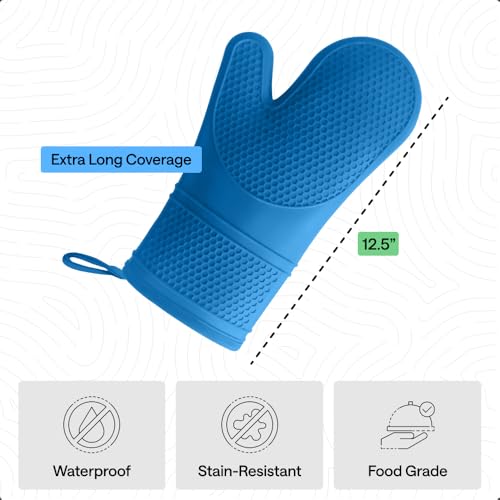 Image of GORILLA GRIP BPA-Free Soft Silicone Oven Mitts, 550F Heat Resistant Waterproof Cooking Safety Gloves, Thick Cotton Lining, Flexible Gripping for BBQ Grilling, Kitchen Potholders Set, 12.5x8.3, Aqua