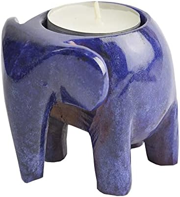 Serafino Elephant 3 Inch Marble Fossilstone Tea Light Candle Holder (Grey Marble)