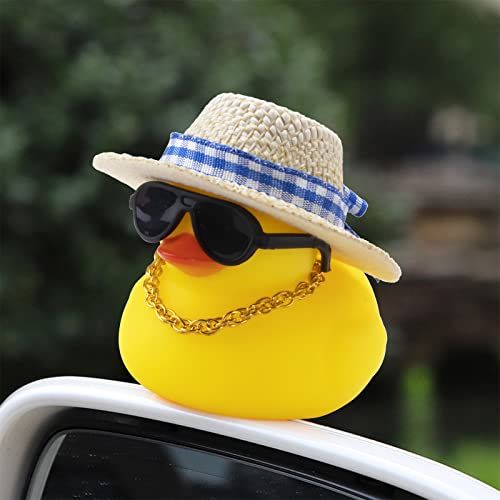Image of wonuu Car Rubber Duck, Yellow Duck Decoration Dashboard with Sun Hat Swim Ring Necklace Sunglasses for Car Dashboard Decorations