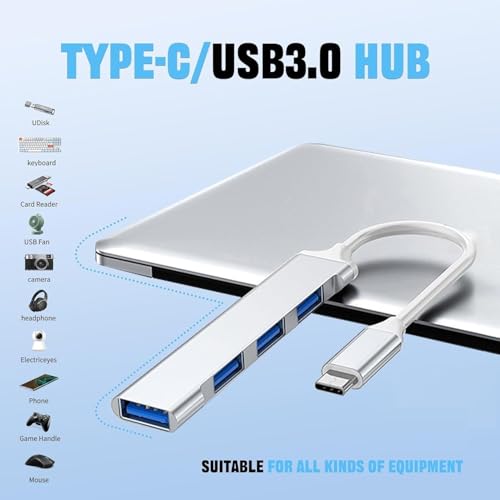 Image of 4 in 1 Portable USB C Hub (Type-C to 4 USB-A Ports) with Aluminum Shell, USB Port Hub 3.0 Compatible for PC, Tablet, and Smartphone - Black STXXOR (Type-C-HUB)