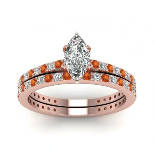 Image of 55Carat Choose Your Gemstone Marquise Shape 14k Rose Gold Plated Classic Delicate Diamond CZ Handmade Fashion Jewelry Party Wear Daily Wear Ornament Gifts for Wife Wedding Ring Sets : US Size 4 to 12