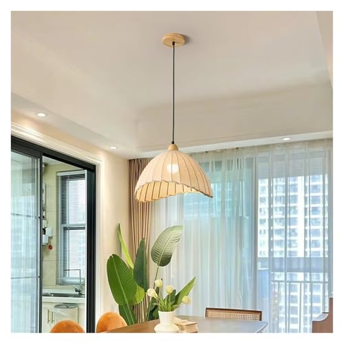 Japanese Fabric Pendant Lamp, Nordic Solid Wood Chandelier for Dining